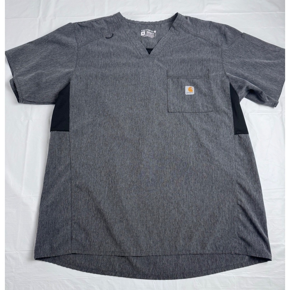 Carhartt Force Mens Scrub Top Medium Grey Modern Fit V-Neck Mesh Side Panels